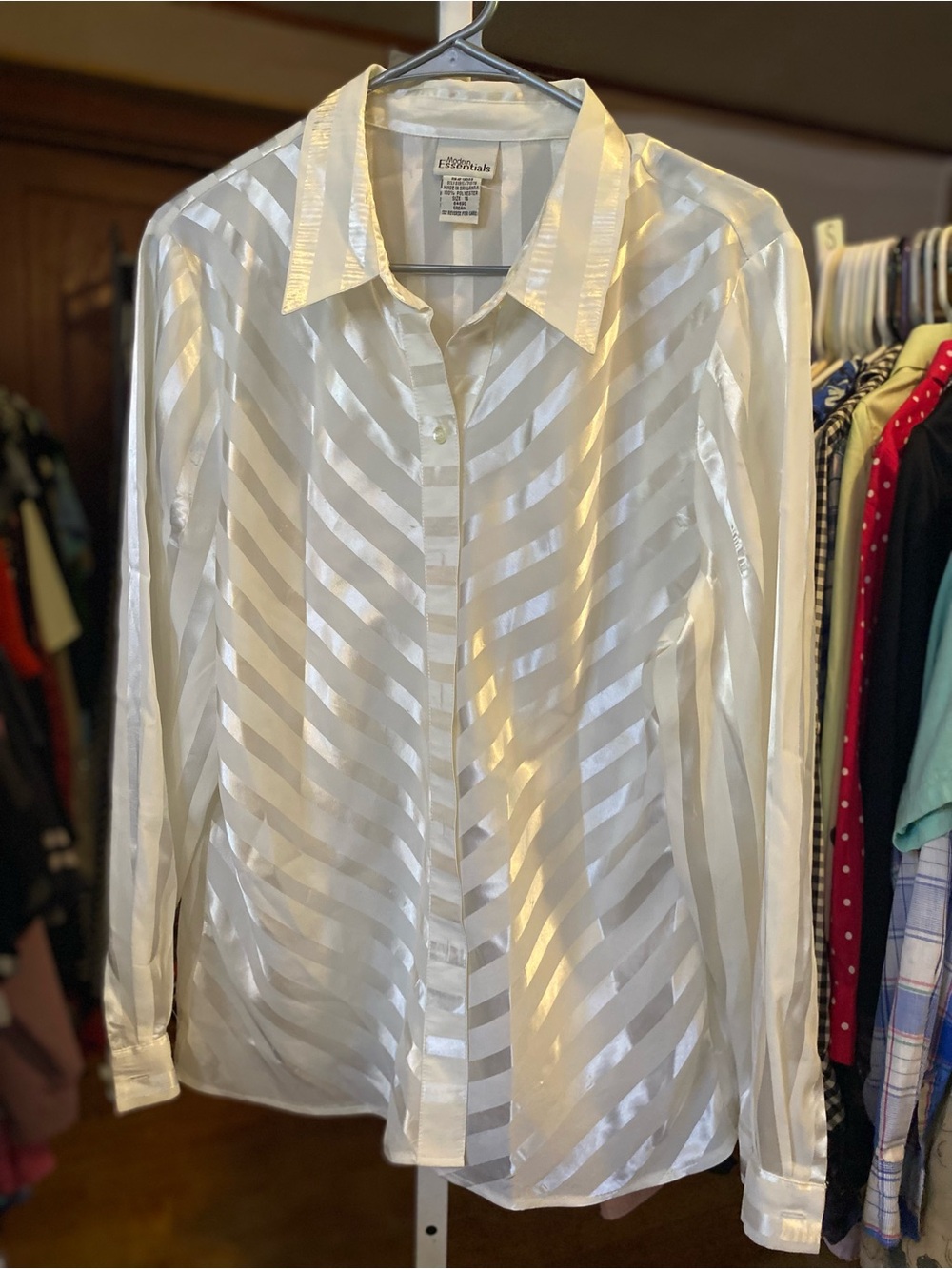 Modern Essentials Ivory Sheer Stripe Button-Down Blouse